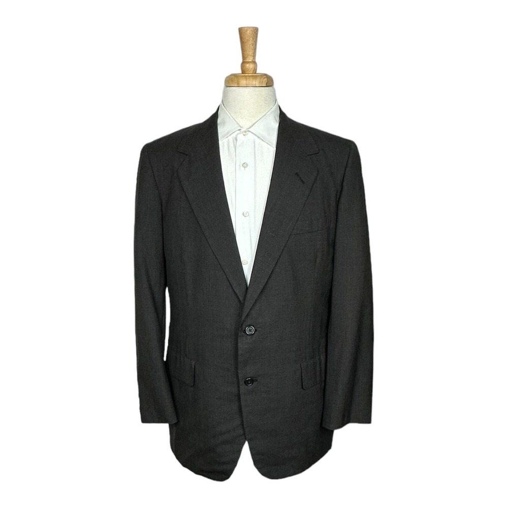 Oxxford Clothes Mens Suit 41L Dark Gray Plaid Super 100s Wool 2 Piece 34x31